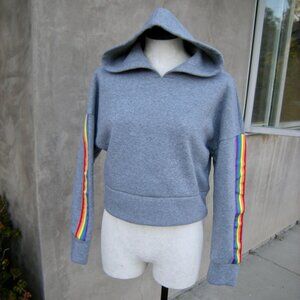 Ci Sono Rainbow Sleeve  Cropped Hoodie Sweatshit - Size MEDIUM - Gray